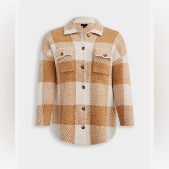 TORRID Jackets & Blazers - TORRID Women’s Eyelash Jaquard  Plaid Button- Up Jackett Tan/ Cream Size  1